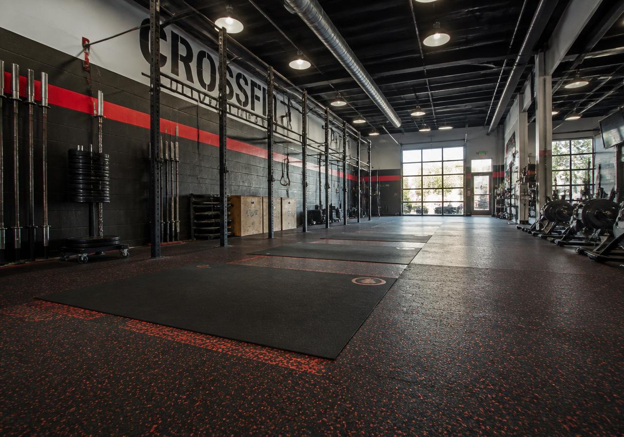 Redline Athletic — Charcoal & Red Flake in a crossfit gym