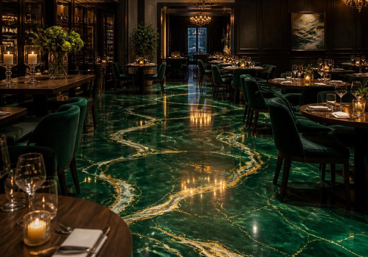 Emerald River Dining — Emerald + Gold Vein in a fine dining restaurant
