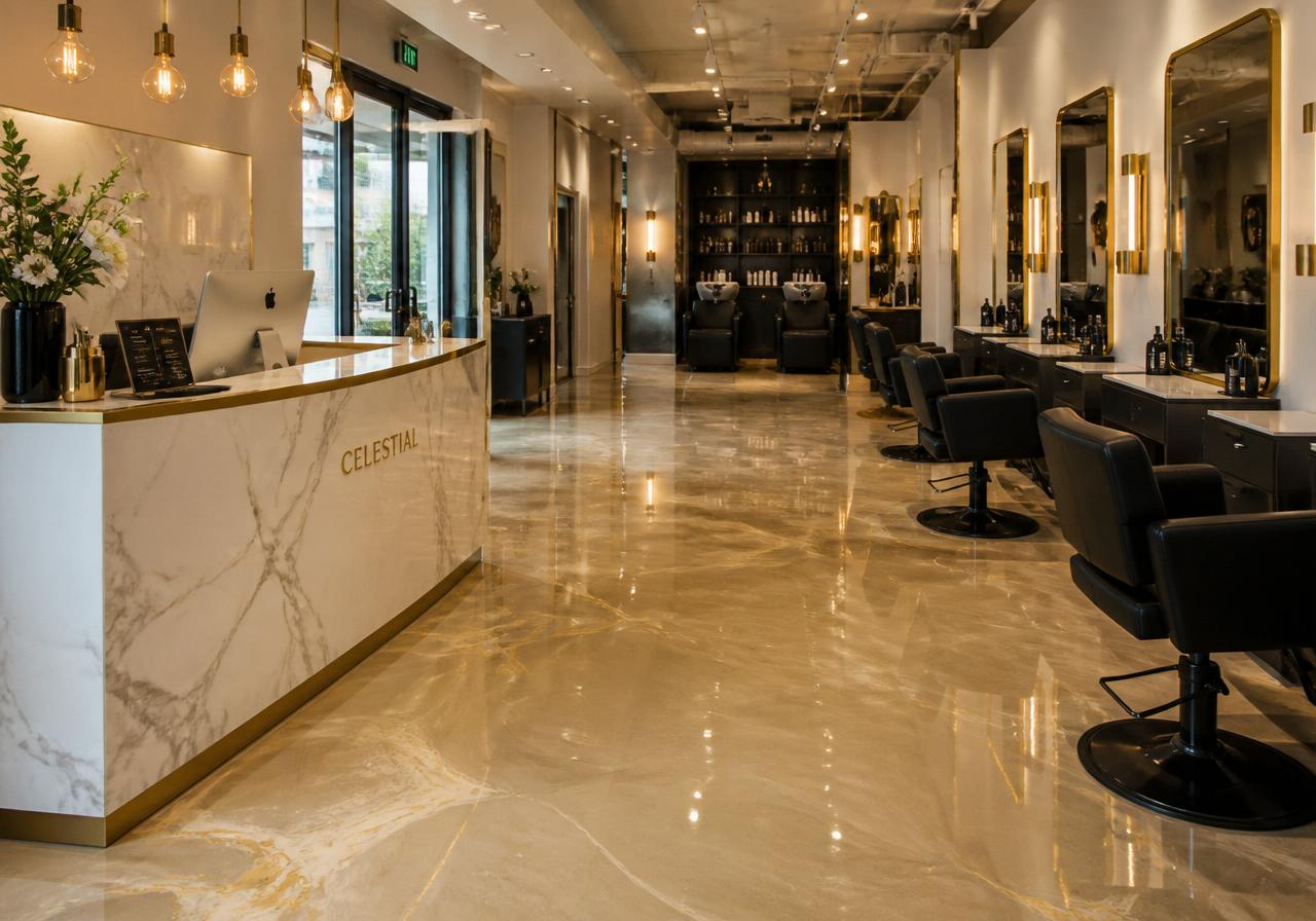 Celestial Salon — Champagne Cream Metallic in a beauty salon