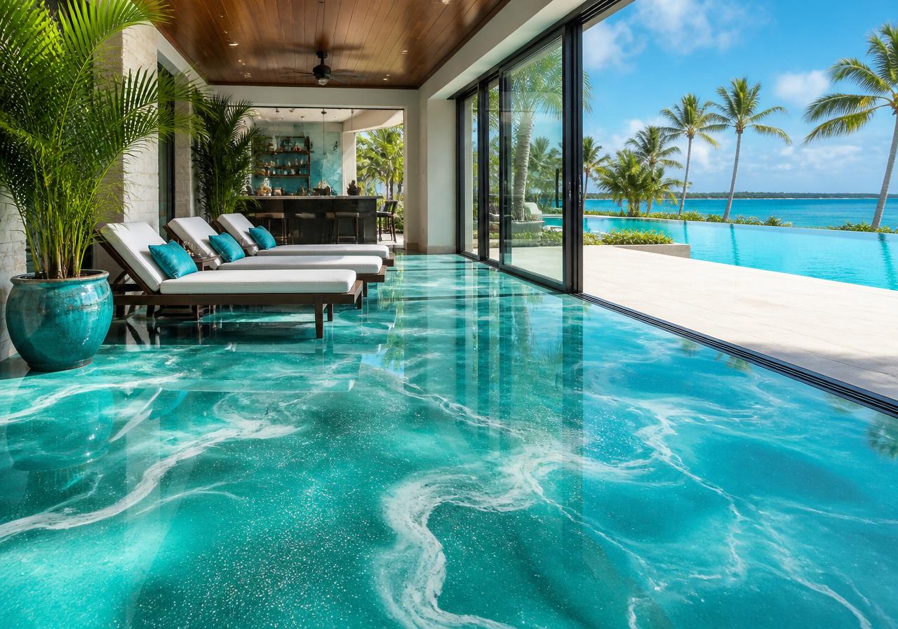 Caribbean Pool House — Turquoise Pearl Metallic in a poolside cabana